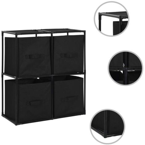 Armoire de rangement, Commode, Meuble de Rangement avec 4 paniers tissu Noir 63x30x71cm Acier HYB62807 (1/5)