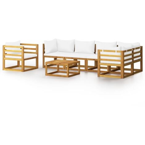 Salon de jardin 7 pcs - Canapé de jardin - Ensembles de Meubles d'exterieur - avec coussin Crème Bois d'acacia solide Chic-409520 (1/5)