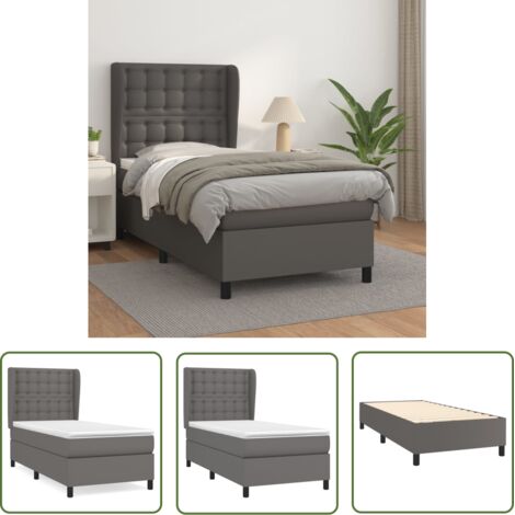 The Living Store Sommier à lattes de lit avec matelas Gris 90x200 cm Similicuir - Lit Plateforme - Lit Double - Literie - Chambre À Coucher - Meuble Design (1/5)