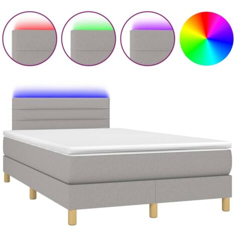 0Sommier tapissier matelas et LED Gris clair 120x200 cm Tissu (1/5)