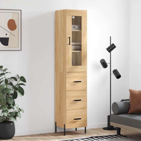 Buffet haut, Meuble de Rangement, Armoire de Cuisine Chêne so34,5x34x180 cm Bois d'ingénierie NKK29191 (1/5)