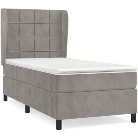Haute qualité -Lit à sommier tapissier et matelas Gris clair 80x200 cm pour Adultes, Adolescents Velours - Solide et Confortable(matelas pas inclus)6558 (1/5)