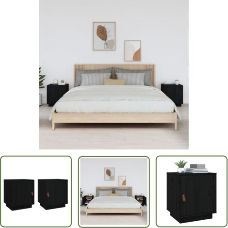 The Living Store Tables de chevet 2 pcs Noir 40x34x45 cm Bois de pin massif - Table De Chevet - Meuble De Chambre - Table Nuit - Mobilier Bois - Style Rustique (1/5)
