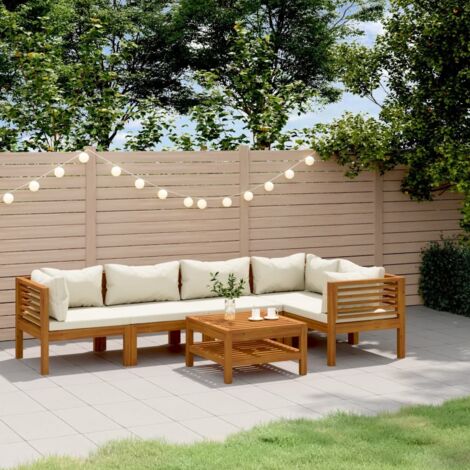Salon de jardin 6 pcs avec coussin crème Bois d'acacia solide (1/5)