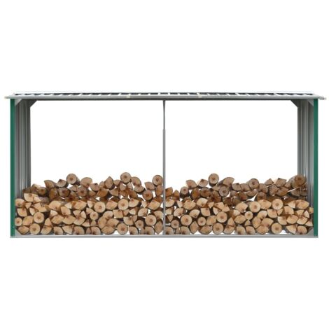 Abri de stockage de bois,Abris de bûches, Stockage Rangement Extérieur Acier galvanisé 330x92x153 cm Vert LKOWF73112
