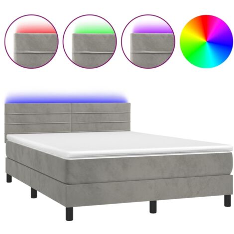 Haute qualité -Sommier tapissier matelas et LED Gris clair 140x200 cm pour 2 places / 2 personnes Velours - Solide et Confortable(matelas pas inclus)9504 (1/5)