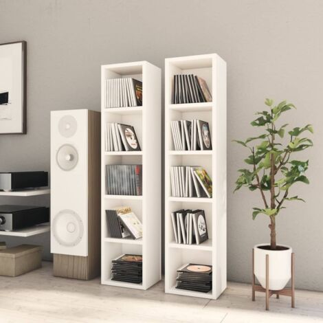 2 pcs Armoires à CD, Bibliothèques, Meubles Range CD, Etagères modulable Blanc 21x16x93,5 cm Aggloméré HYB11112 (1/5)