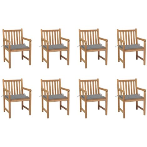 8 pcs Chaises de jardin, Chaises de terrasse, Fauteuils de Relaxationn avec coussins gris Bois de teck massif BGT55362 (1/5)