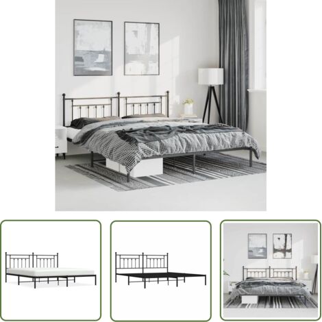 The Living Store Cadre de lit métal sans matelas avec tête de lit noir 193x203cm - Cadre De Lit - Lit Double - Lit Metal - Lit Moderne - Literie (1/5)