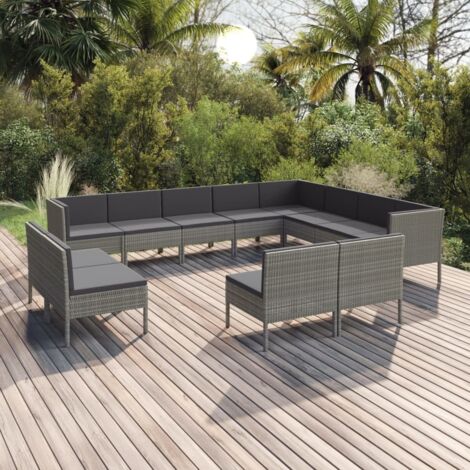 INLIFE Salon de jardin 12 pcs avec coussins Résine tressée Gris (1/5)
