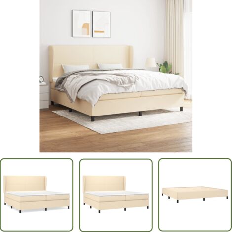 The Living Store Sommier à lattes de lit avec matelas Crème 200x200 cm Tissu - Lit Plateforme - Lit Double - Literie - Matelas À Ressorts Ensachés - Têtière Ajustable (1/5)