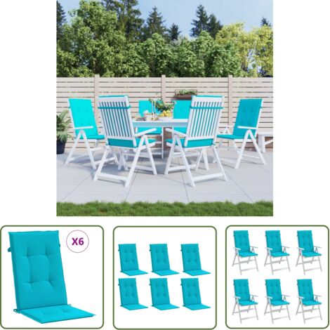 The Living Store Coussins de chaise à dossier haut lot de 6 turquoise tissu - Coussin De Chaise - Coussin Décoratif - Coussin Extérieur - Coussin Confortable - Coussin Waterproof (1/5)