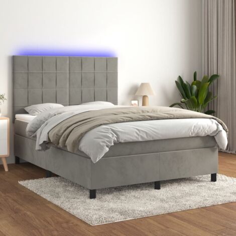 Sommier tapissier matelas et LED, Lit Adulte, Lit double Gris clair 140x200 cm Velours BVM64796 (1/5)