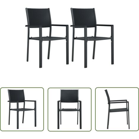 The Living Store Chaises de jardin lot de 2 Noir Plastique Aspect de rotin - Chaise De Jardin - Chaise Extérieure - Mobilier De Jardin - Design Rotin - Chaise En Plastique (1/5)