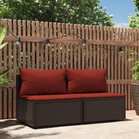 2 pcs Canapés centraux de jardin, Canapés d'extérieur, Banc de jardin coussins marron résine tressée MJU3145 (1/5)