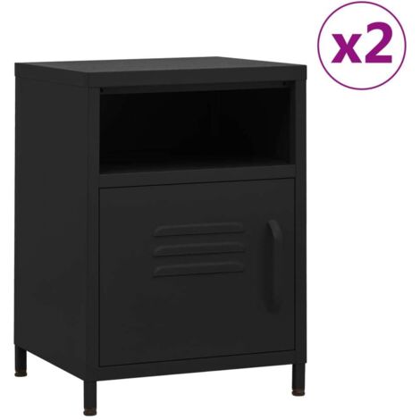 Lot de 2 Tables de chevet Table d'Appoint Industriel - Tables de Nuit Commodes Noir 35x35x51 cm Acier -BV69953 (1/5)