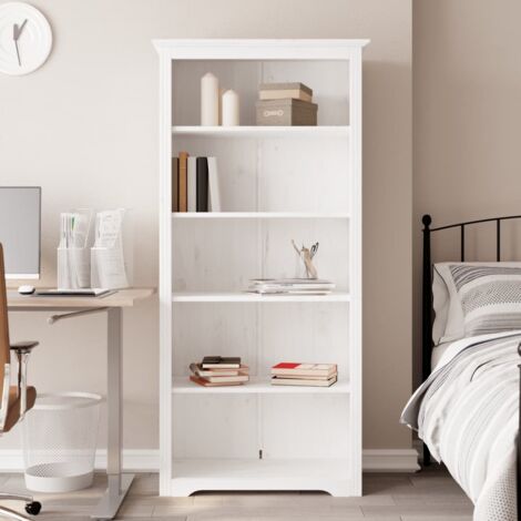 Bibliothèque, Étagère de Rangement, Meuble de Rangement Ouvert, pour Bureau, Salon BODO blanc 80x38x180 cm bois pin massif 5 niveaux NKK32160 (1/5)