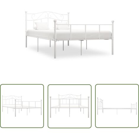 The Living Store Cadre de lit sans matelas blanc métal 140x200 cm - Cadre De Lit - Lit Double - Lit Metal - Literie - Meuble Chambre (1/5)