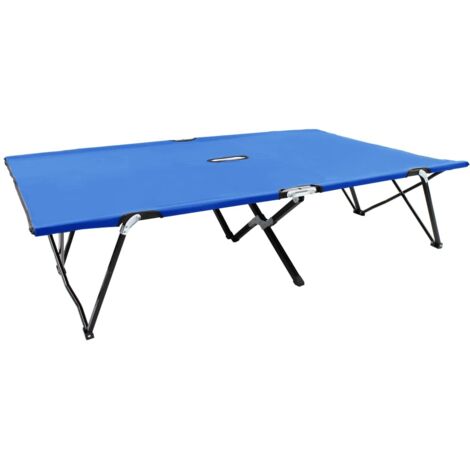 Chaise longue pliable 2 places, Transat, Bain de soleil, Chaise de jardin Bleu Acier ZSE5365 (1/5)