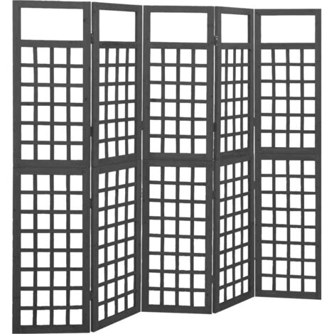 Paravent de Chambre Closion de séparation à 5 panneaux Bois de pin Noir 201,5x180cm -BC16882 (1/5)