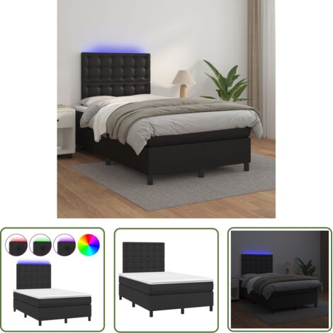 The Living Store Sommier à lattes de lit avec matelas et LED Noir 120x200 cm - Lit Tapissier - Lit Avec Led - Lit Design - Sommier Avec Rangement - Tête De Lit Ajustable (1/5)