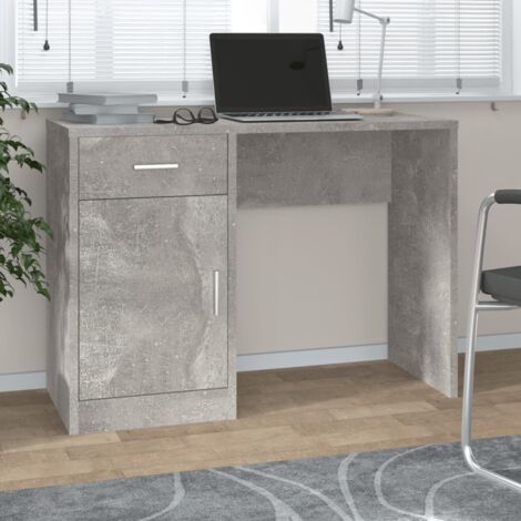 Bureau avec tiroir et armoire, Table de travail, Meuble de Bureau Gris béton 100x40x73 cm HYB53574 (1/5)