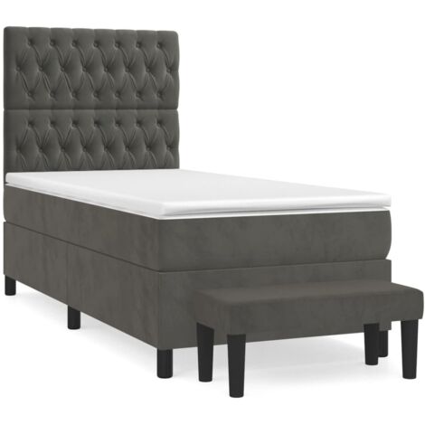 Haute qualité -Lit à sommier tapissier et matelas Gris foncé 80x200 cm pour Adultes, Adolescents Velours - Solide et Confortable(matelas pas inclus)15914 (1/5)