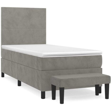 Haute qualité -Lit à sommier tapissier et matelas Gris clair 80x200 cm pour Adultes, Adolescents Velours - Solide et Confortable(matelas pas inclus)15843 (1/5)