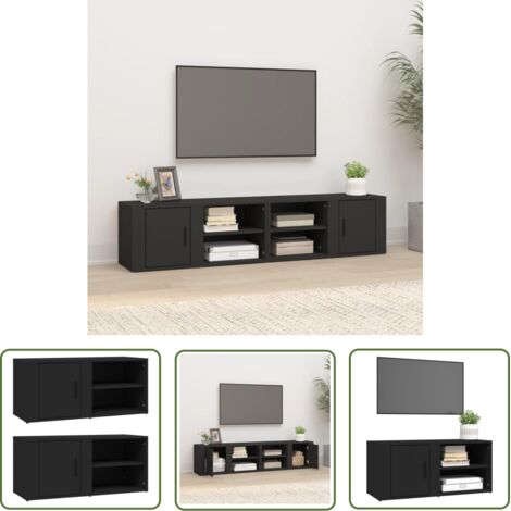 The Living Store Meubles TV 2 pcs Noir 80x31,5x36 cm Bois d'ingénierie - Meuble Tv - Meuble Téléviseur - Rangement Tv - Support Tv - Meuble Multimedia (1/5)