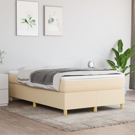 Sommier à ressorts de lit Moderne - Lit pour Adulte Enfant Cadre de lit pour Chambre Crème 120x200 cm Tissu -FR80713 (1/5)