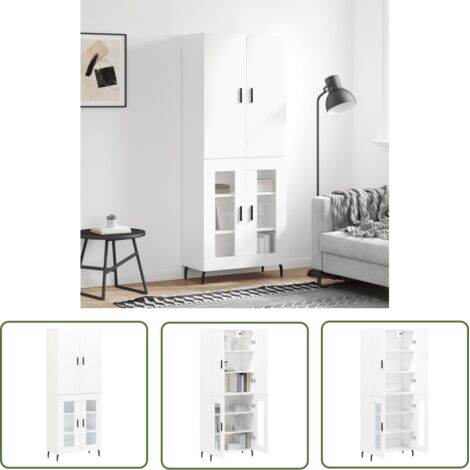 The Living Store Buffet haut Blanc 69,5x34x180 cm Bois d'ingénierie - Buffet - Meuble De Rangement - Armoire - Commode - Mobilier Moderne (1/5)