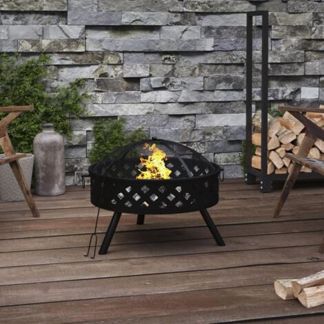 Foyer avec tisonnier 58 cm XXL acier - The Living Store (1/5)