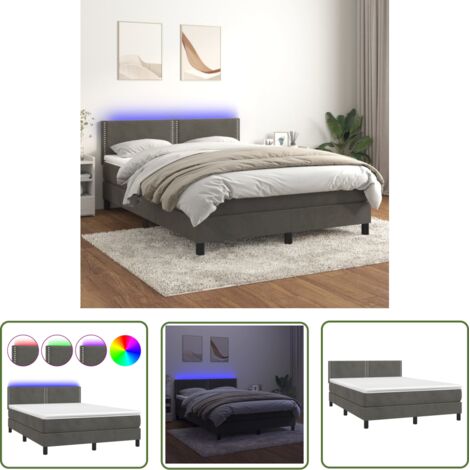 The Living Store Sommier à lattes de lit avec matelas LED Gris foncé 140x190 cm - Lit Plateforme - Lit Capitonné - Lit Design - Lit Velours - Lit Avec Rangement (1/5)