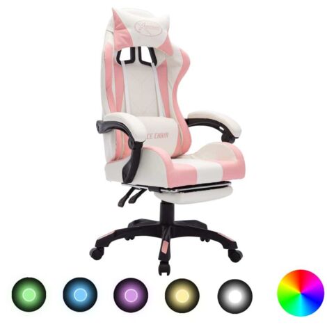 Chaise Gaming,Fauteuil de jeux vidéo,Fauteuil Gamer de luxe avec LED RVB Rose et blanc Similicuir -BV88872 (1/5)