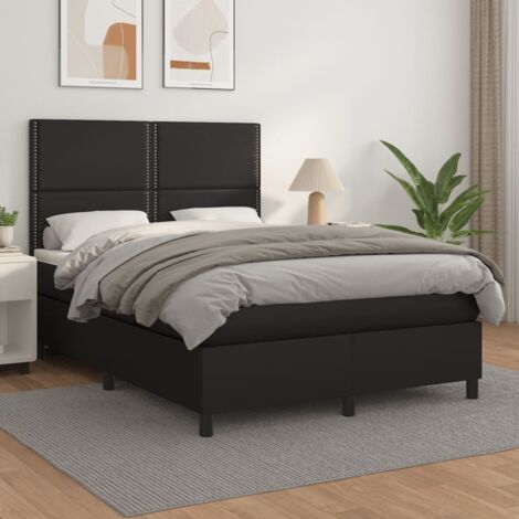 Lit Adulte Fonctionnel - Lit à sommier tapissier avec matelas pour Couchage Noir 140x200 cm Similicuir BV14093 (1/5)