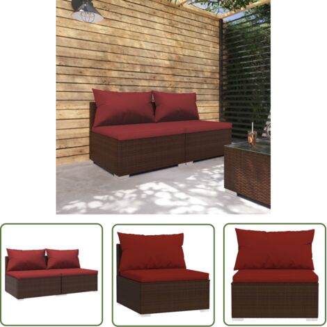 Résine tressée - vidaXL Salon de jardin 2 pcs avec coussins Résine tressée Marron - Coussins extérieurs (1/5)