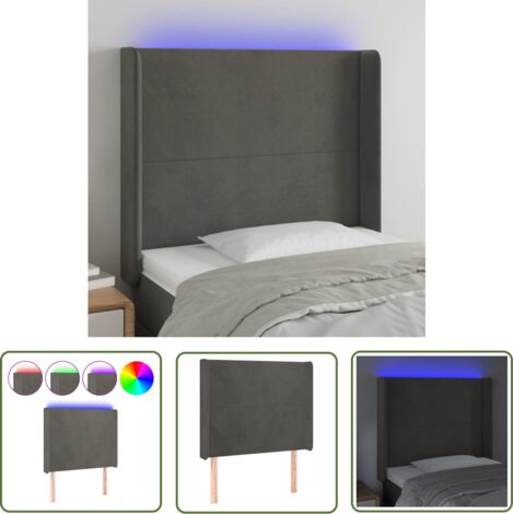 The Living Store Tête de lit à LED Gris foncé 103x16x118/128 cm Velours - Tête De Lit Led - Tête De Lit Velours - Tête De Lit Moderne - Éclairage Led - Support Lombaire (1/5)