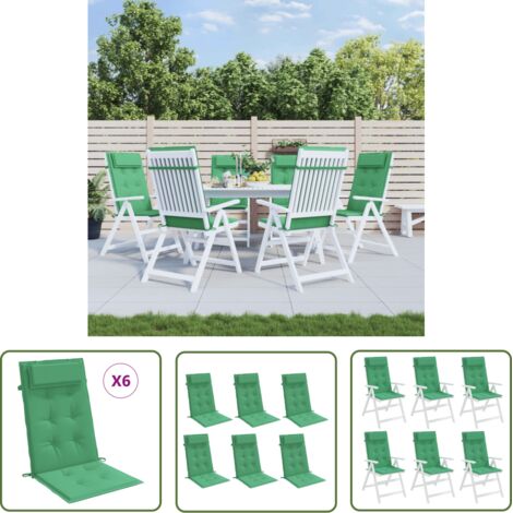The Living Store Coussins de chaise à dossier haut lot de 6 vert tissu oxford - Coussin De Chaise - Coussin Extérieur - Coussin Décoratif - Coussin Confortable - Coussin Waterproof (1/5)