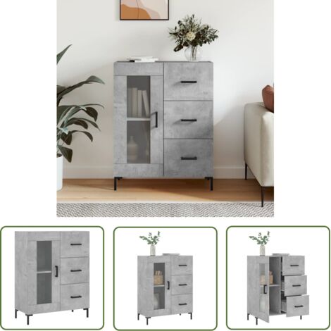 Furniture Limited - Buffet gris béton 69,5x34x90 cm bois d'ingéni (1/5)