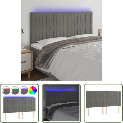 The Living Store Tête de lit à LED Gris clair 200x5x118/128 cm Velours - Tête De Lit Led - Tête De Lit Velours - Tête De Lit Moderne - Éclairage Led - Têtière De Lit (1/5)