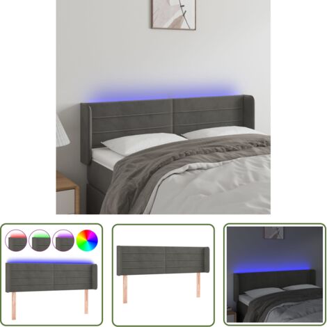 The Living Store Tête de lit à LED Gris foncé 147x16x78/88 cm Velours - Tête De Lit Led - Tête De Lit Velours - Tête De Lit Moderne - Éclairage Led - Têtière De Lit (1/5)
