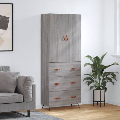 Buffet haut, Meuble de Rangement, Armoire de Cuisine Sogris 69,5x34x180 cm Bois d'ingénierie NKK49756 (1/5)