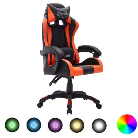 Chaise Gaming,Fauteuil de jeux vidéo,Fauteuil Gamer  de luxe avec LED RVB Orange et noir Similicuir -BV28425 (1/5)