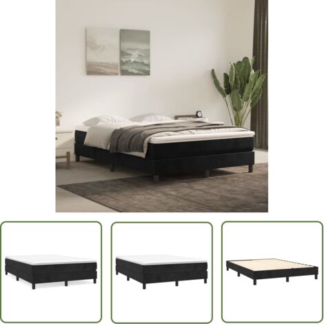 The Living Store Sommier à lattes de lit avec matelas Noir 140x190 cm Velours - Lit Tapissier - Lit Double - Matelas Velours - Literie - Chambre À Coucher (1/5)