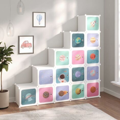 Armoire de rangement  Armoire de chambre pour enfants avec 15 cubes Blanc PP 53817 (1/5)