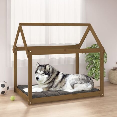 Lit pour chien confortable Lit d'Animal Familier Marron miel 111x80x100 cm Bois de pin solide -FR15909 (1/5)