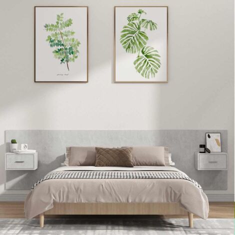 Tête de lit avec armoires, Tête de lit avec tables de chevet Gris béton Bois d'ingénierie SDG75725 (1/5)