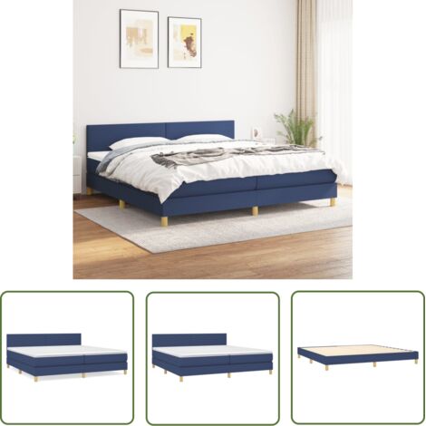 The Living Store Sommier à lattes de lit avec matelas Bleu 200x200 cm Tissu - Lit Plateforme - Lit Double - Matelas Ressorts Ensachés - Literie - Chambre À Coucher (1/5)