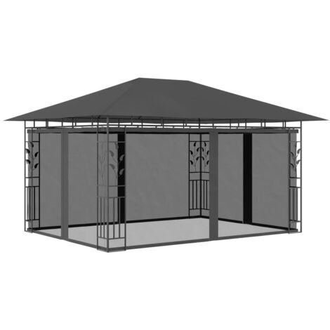 Belvédère avec moustiquaire, Belvédère de barbecue, Tonnelle et Pergola de jardin 4x3x2,73 m Anthracite 180 g/m² NKK23055 (1/5)