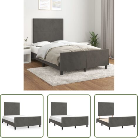 The Living Store Cadre de lit sans matelas gris foncé 120x200 cm velours - Cadre De Lit - Lit Double - Lit Avec Têted'appui - Tête De Lit - Meuble Chambre (1/5)